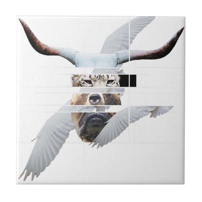 Wellcoda Tiger Bear Dog Face Weird Beast Tile (Front)