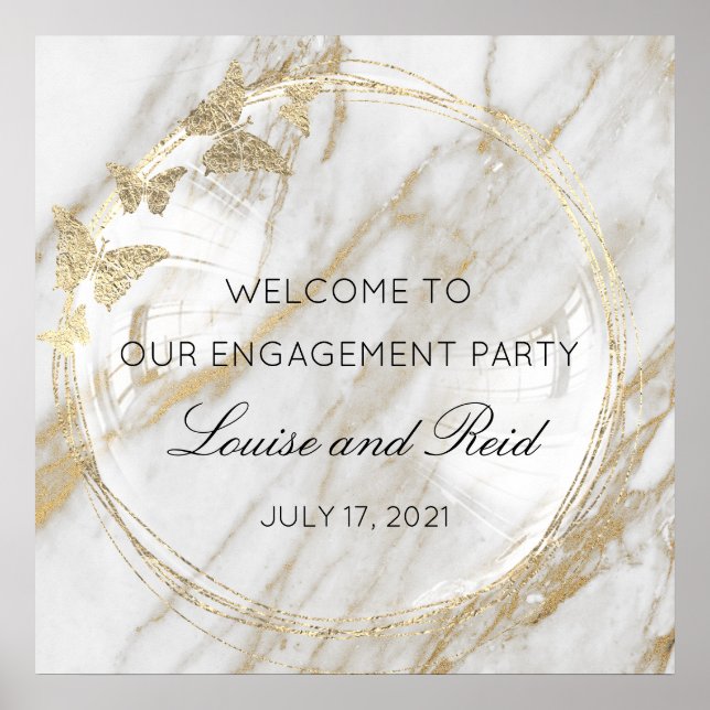  Wellcome To Wedding Engagement Gold Marble Poster (Front)