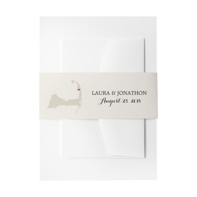 Wellfleet Cape Cod Map with red heart Wedding Invitation Belly Band (Front Example)