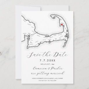 Wellfleet MA Cape Cod Map Black and White Wedding Save The Date