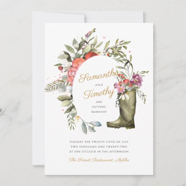 Wellington Boot Floral Wedding Invitation (Front)