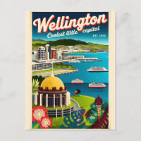 Wellington New Zealand Retro Travel Poster Art