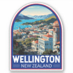 Wellington New Zealand Travel Art Vintage<br><div class="desc">Wellington retro vector travel design. Wellington,  the capital of New Zealand,  sits near the North Island’s southernmost point on the Cook Strait.</div>