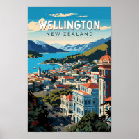 Wellington New Zealand Travel Art Vintage
