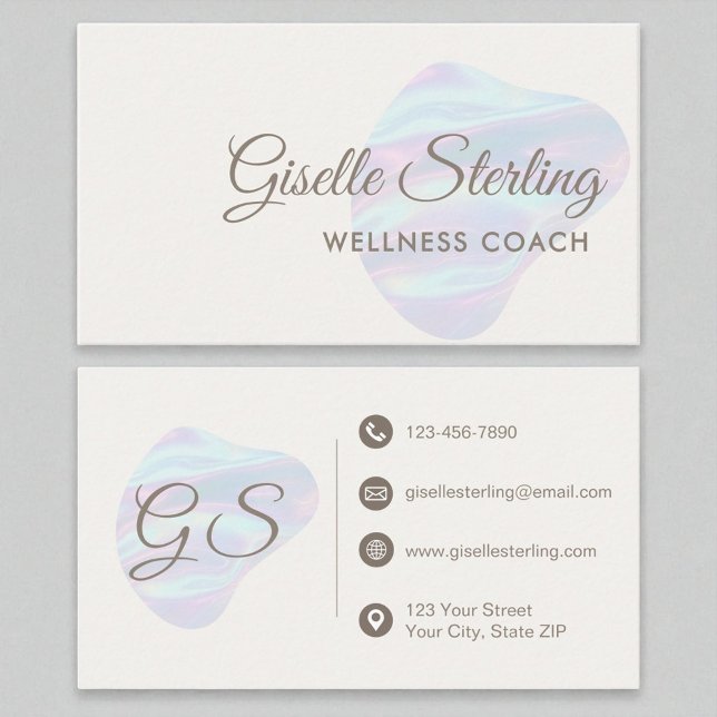 Wellness Coach Iridescent Pearl Opal Abstract Business Card (Creator Uploaded)