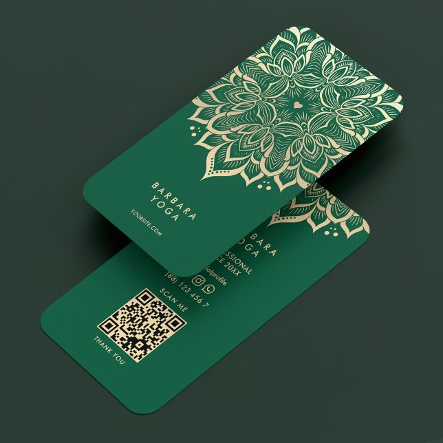 Wellness Coach Yoga Mandala Elegant Hunter Green Business Card (Creator Uploaded)