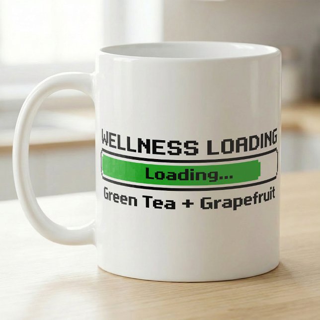 Wellness Loading Green Tea Grapefruit Pixel Coffee Mug (Creator Uploaded)