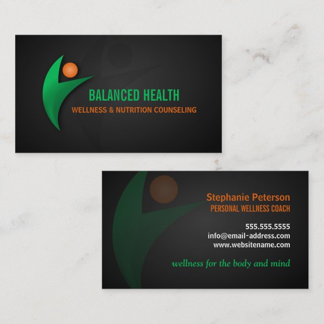 Wellness Nutrition and Fitness Coach Business Card (Front/Back)