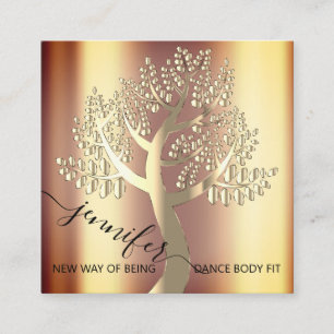 Wellness SPA QR Gold Tree Of Live Couch Therapy Square Business Card