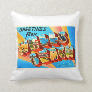 Wells Beach Maine ME Old Vintage Travel Souvenir Cushion