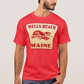 Wells Beach Maine Retro Badge Tan T-Shirt