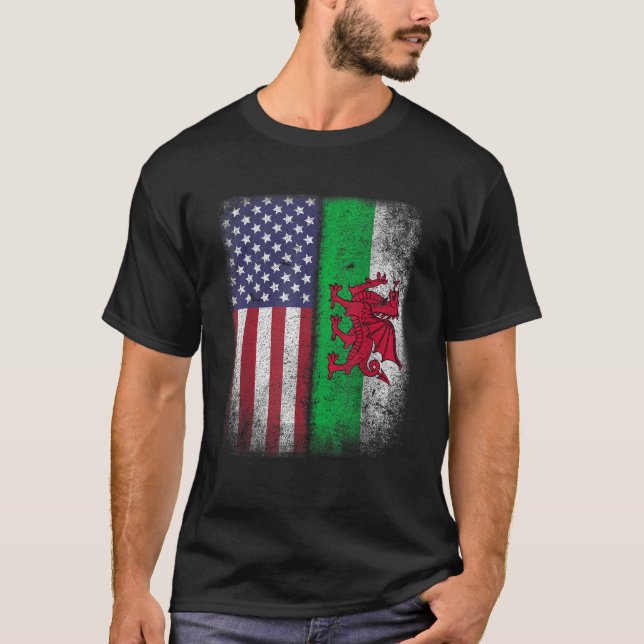 Welsh American Flag Wales Usa Pride America Gift T-Shirt (Front)