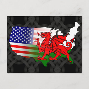 Welsh American Flags Map Postcard