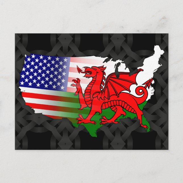 Welsh American Flags Map Postcard (Front)