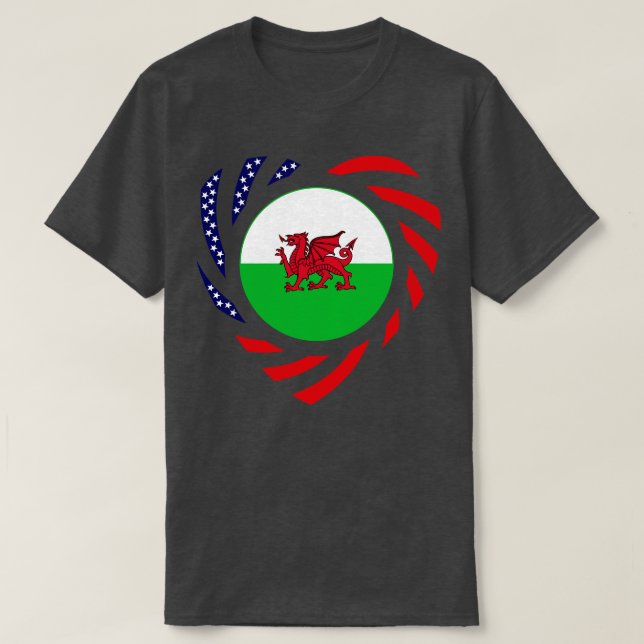 Welsh American Multinational Patriot Flag Heart T-Shirt (Design Front)