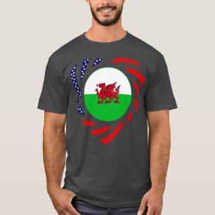 Welsh American Multinational Patriot Flag Heart T-Shirt