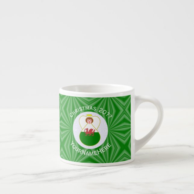 Welsh Angel Christmas Flag Espresso Cup (Right)
