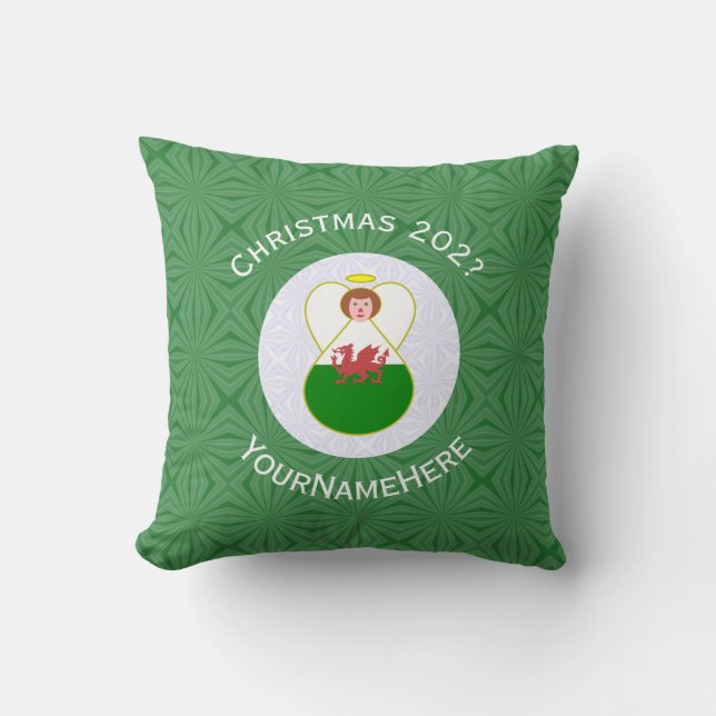 Welsh Angel Christmas Flag Personalised  Cushion (Front)