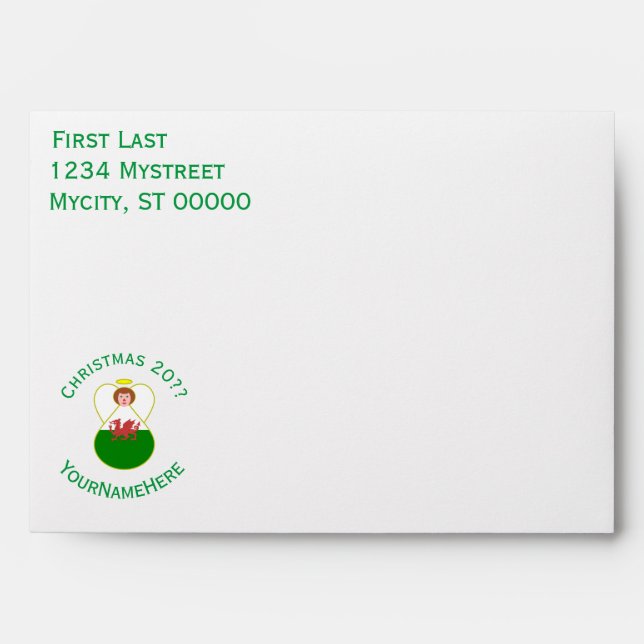 Welsh Angel Christmas Flag Personalised  Envelope (Front)