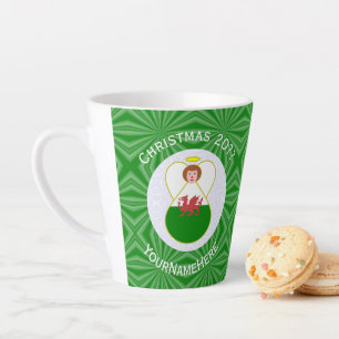 Welsh Angel Christmas Flag Personalised  Latte Mug
