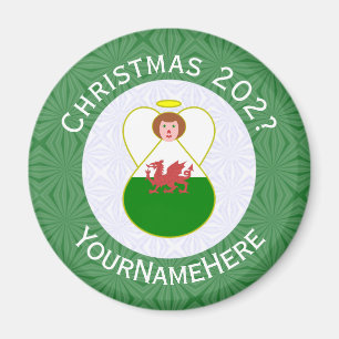 Welsh Angel Christmas Flag Personalised  Magnet