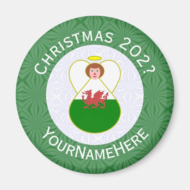 Welsh Angel Christmas Flag Personalised  Magnet (Front)