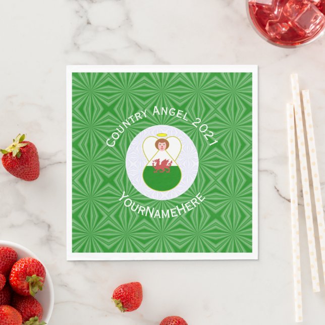 Welsh Angel Christmas Flag Personalised  Napkin (Insitu)