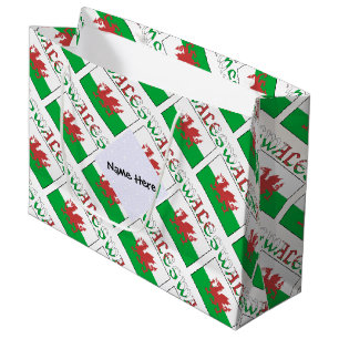 Welsh Angel Christmas Flag Tiled Black Personalise Large Gift Bag