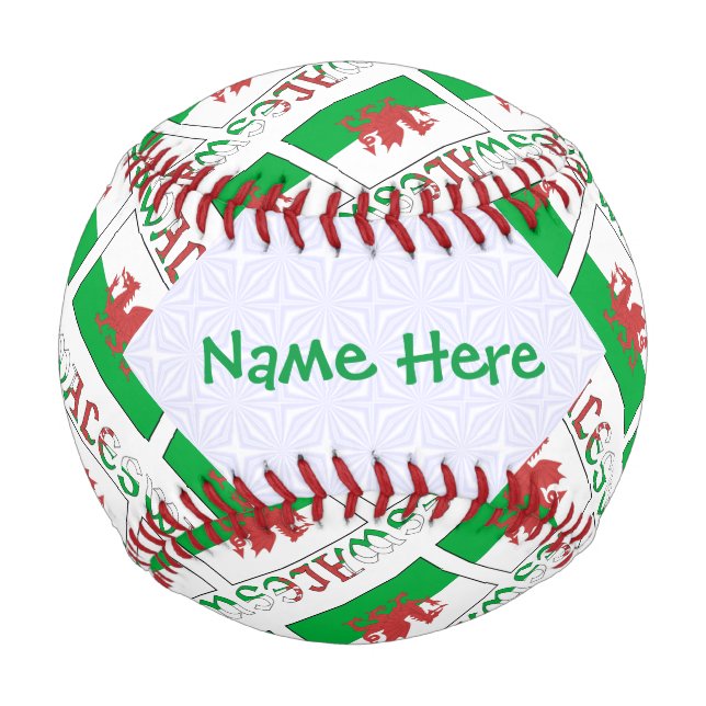 Welsh Angel Christmas Flag Tiled Green Personalise Baseball (Front)