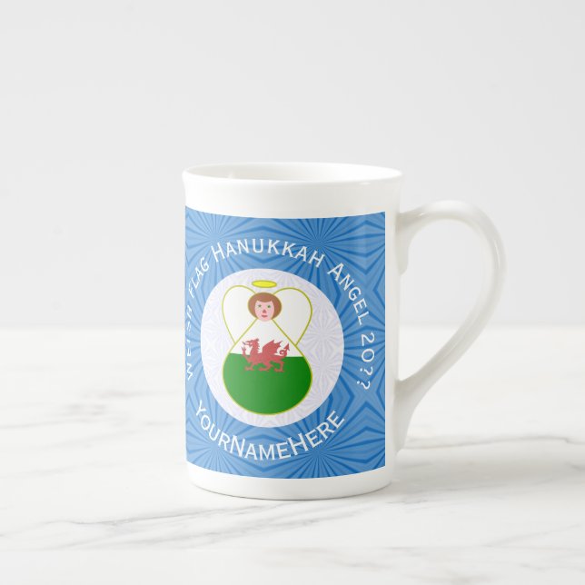 Welsh Angel Hanukkah Flag  Bone China Mug (Right)