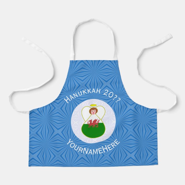 Welsh Angel Hanukkah Flag Personalised Small Apron (Front)