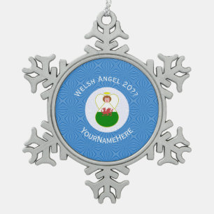 Welsh Angel Hanukkah Flag Personalised  Snowflake Pewter Christmas Ornament