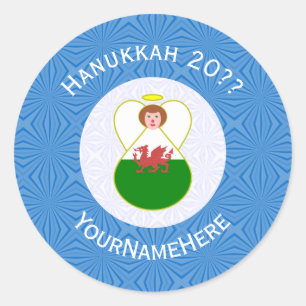 Welsh Angel Hanukkah Flag Personalized  Classic Round Sticker