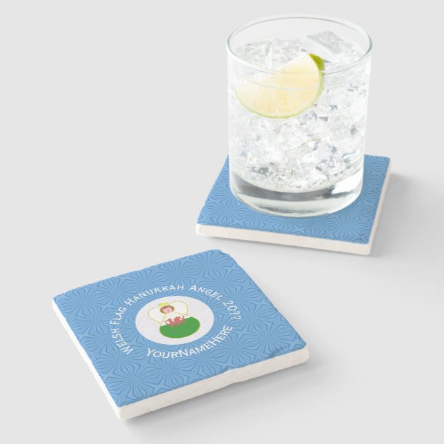 Welsh Angel Hanukkah Flag  Stone Coaster (Side)