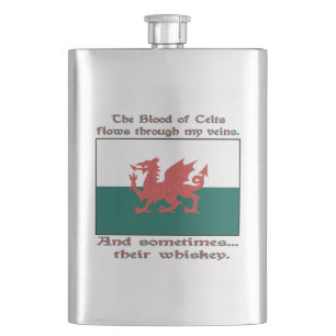 Welsh Blood of Celts Flows Veins Sometimes Whiskey Hip Flask
