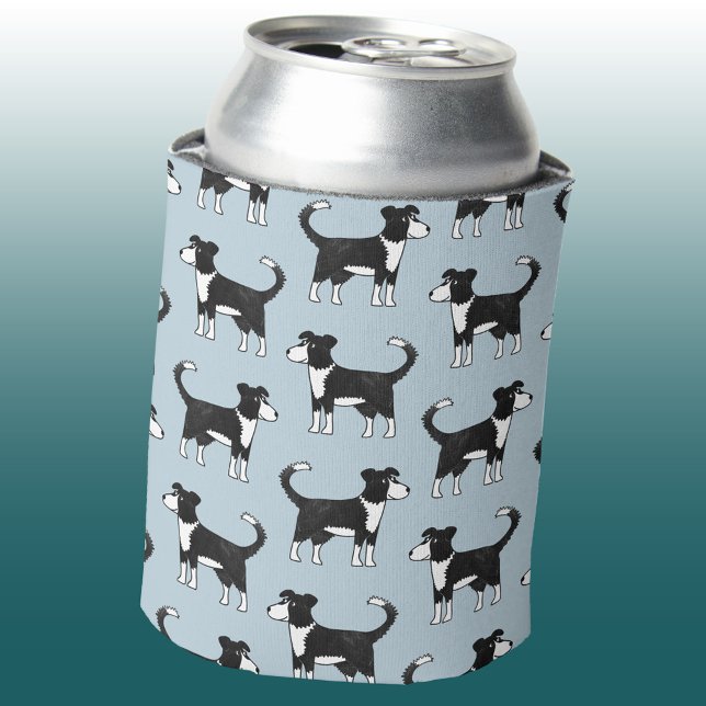 Welsh Border Collie Dog Can Cooler (Fun Welsh Border Collie Sheepdog pattern can cooler)