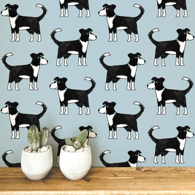 Welsh Border Collie Dog Pattern Wallpaper (Welsh border collie sheepdog dog themed peel and stick wallpaper)