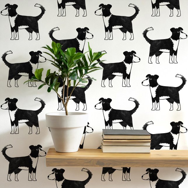 Welsh Border Collie Dog Pattern Wallpaper (Welsh Border Collie Sheepdog fun dog peel and stick wallpaper for animals)