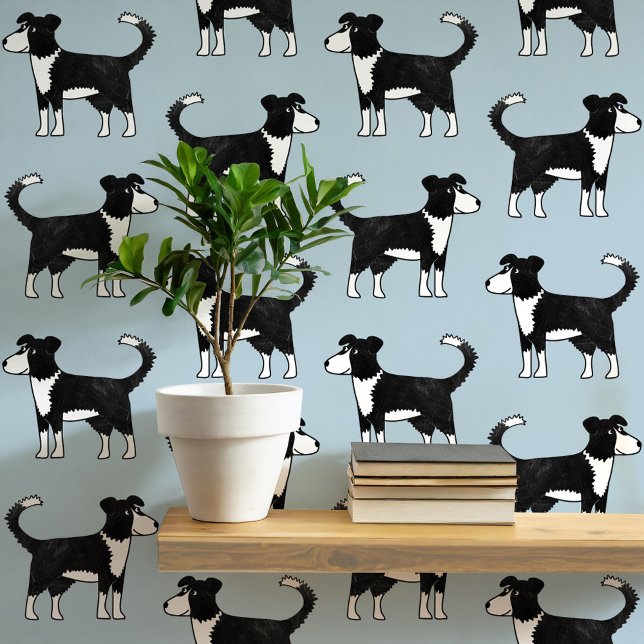 Welsh Border Collie Dog Pattern Wallpaper (Welsh border collie sheepdog dog themed peel and stick wallpaper)