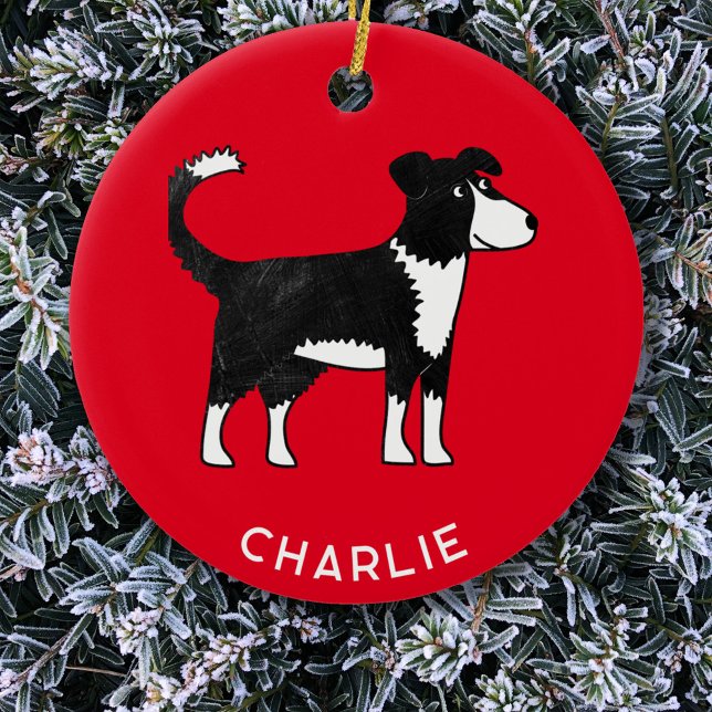 Welsh Border Collie Sheep Dog Personalised Ceramic Ornament (Personalized custom name Welsh Border Collie sheepdog red dog Christmas ornament)