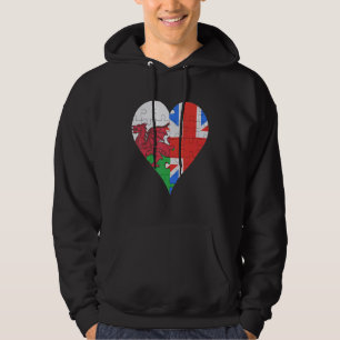 Welsh British Flag Heart Hoodie