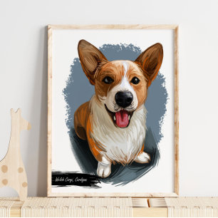 Welsh Cardigan Corgi Dog Portrait   Wall Print