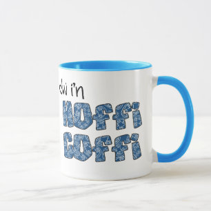 Welsh Coffee Mug: Hoffi Coffi, Blue Ethnic Pattern Mug