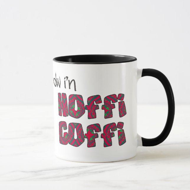 Welsh Coffee Mug: Hoffi Coffi, Red, Green Pattern Mug (Right)