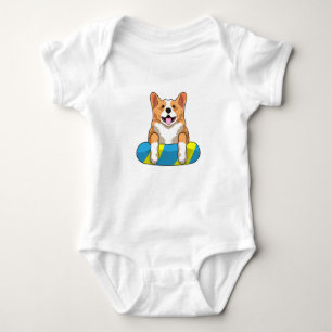 Welsh Corgi at Swimming with Swimming board Baby Bodysuit