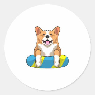 Welsh Corgi at Swimming with Swimming board Classic Round Sticker