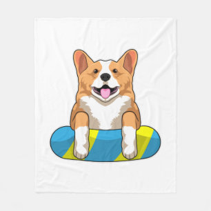 Welsh Corgi at Swimming with Swimming board Fleece Blanket