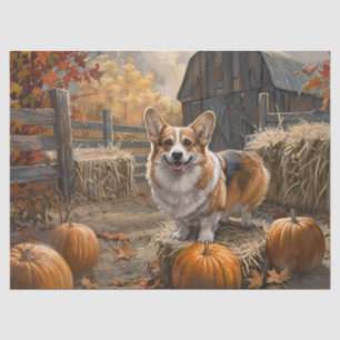 Welsh Corgi Autumn Pumpkin Farm Decoupage Tissue Paper