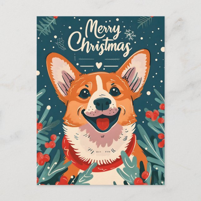 Welsh Corgi Christmas Holiday Postcard (Front)