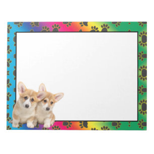 Welsh Corgi colourful dog paw pattern notepad